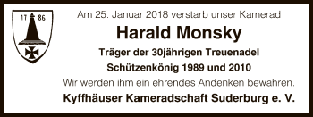 Traueranzeige von Harald Monsky von Uelzen