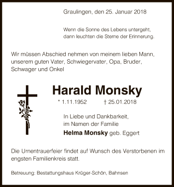 Traueranzeige von Harald Monsky von Uelzen