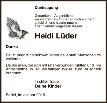 Traueranzeige von Heidi Lüder von Uelzen