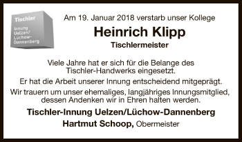 Traueranzeige von Heinrich Klipp von Uelzen