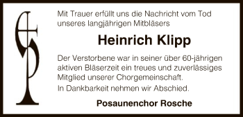 Traueranzeige von Heinrich Klipp von Uelzen