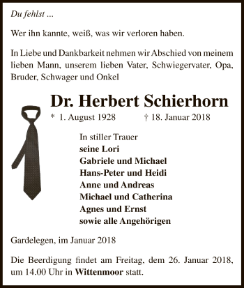 Traueranzeige von Herbert Schierhorn von Uelzen