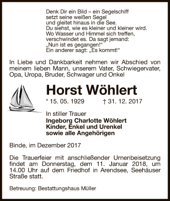 Traueranzeige von Horst Wöhlert von Uelzen