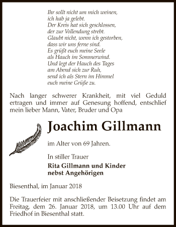 Traueranzeige von Joachim Gillmann von Uelzen