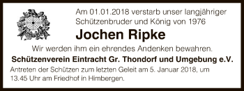 Traueranzeige von Jochen Ripke von Uelzen