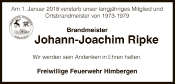 Traueranzeige von Johann-Joachim Ripke von Uelzen