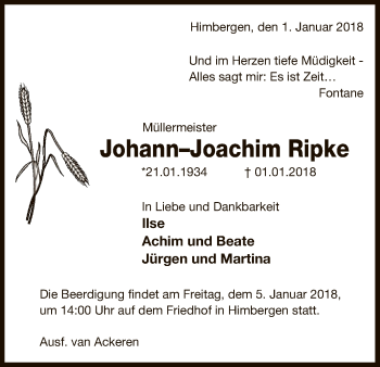 Traueranzeige von Johann-Joachim Ripke von Uelzen