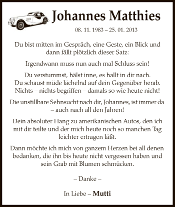 Traueranzeige von Johannes Matthies von Uelzen