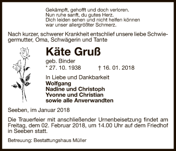 Traueranzeige von Käte Gruß von Uelzen