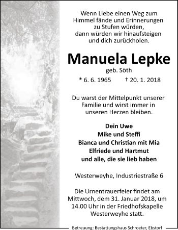 Traueranzeige von Manuela Lepke von Uelzen