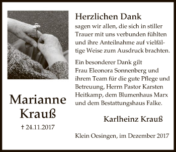 Traueranzeige von Marianne Krauß von Uelzen