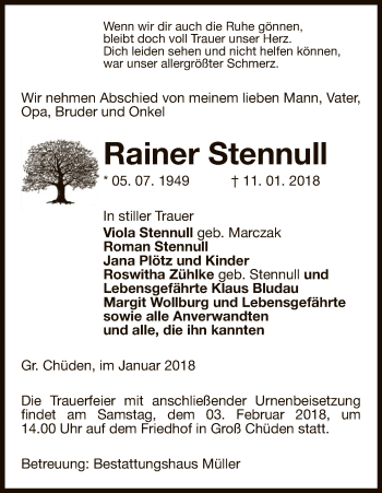 Traueranzeige von Rainer Stennull von Uelzen