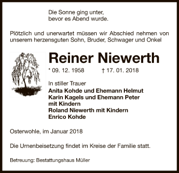 Traueranzeige von Reiner Niewerth von Uelzen