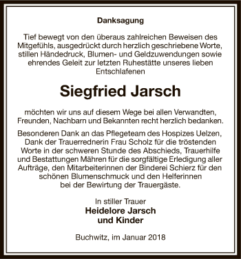 Traueranzeige von Siegfried Jarsch von Uelzen