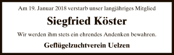 Traueranzeige von Siegfried Köster von Uelzen