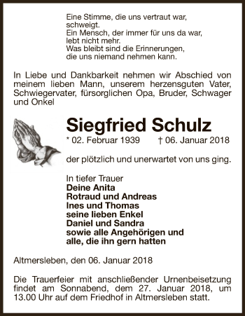 Traueranzeige von Siegfried Schulz von Uelzen