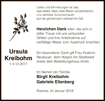 Traueranzeige von Ursula Kreibohm von Uelzen