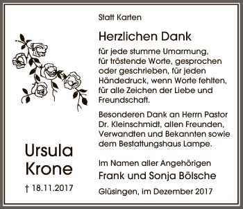 Traueranzeige von Ursula Krone von Uelzen