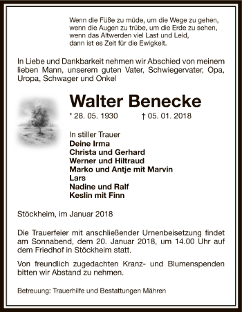 Traueranzeige von Walter Benecke von Uelzen