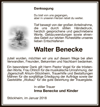 Traueranzeige von Walter Benecke von Uelzen