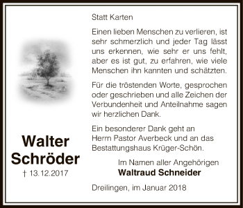 Traueranzeige von Walter Schröder von Uelzen