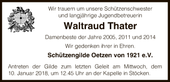 Traueranzeige von Waltraud Thater von Uelzen