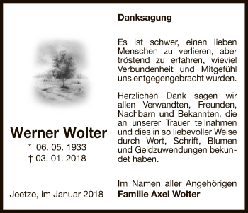 Traueranzeige von Werner Wolter von Uelzen