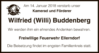 Traueranzeige von Wilfried Willi Buddenberg von Uelzen