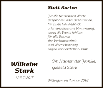 Traueranzeige von Wilhelm Stark von Uelzen