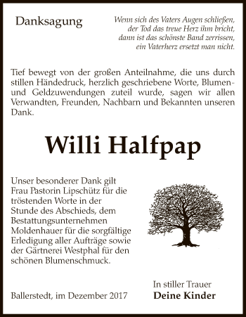 Traueranzeige von Willi Halfpap von Uelzen