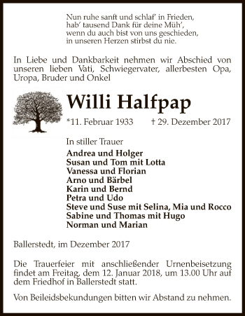 Traueranzeige von Willi Halfpap von Uelzen