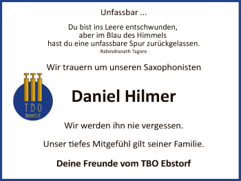 Traueranzeige von Daniel Hilmer von Uelzen