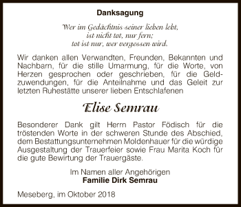 Traueranzeige von Elise Semrau von Uelzen