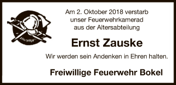 Traueranzeige von Ernst Zauske von Uelzen