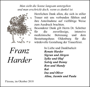 Traueranzeige von Franz Harder von Uelzen