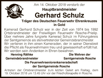 Traueranzeige von Gerhard Schulz von Uelzen