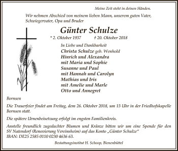 Traueranzeige von Günter Schulze von Uelzen