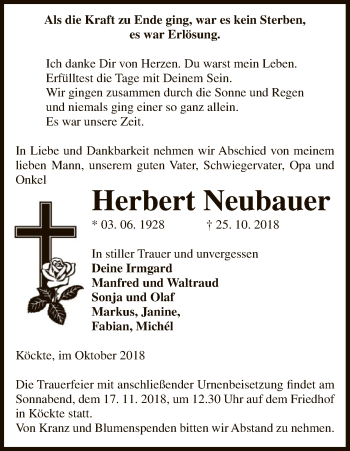 Traueranzeige von Herbert Neubauer von Uelzen