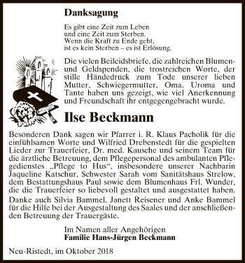 Traueranzeige von Ilse Beckmann von Uelzen