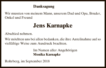 Traueranzeige von Jens Karnapke von Uelzen