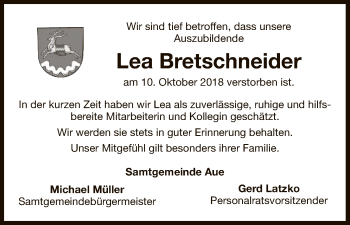 Traueranzeige von Lea Bretschneider von Uelzen