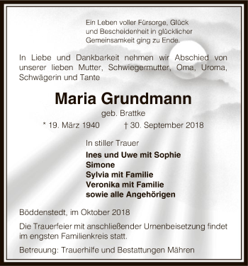 Traueranzeige von Maria Grundmann von Uelzen