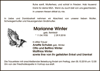 Traueranzeige von Marianne Winter von Uelzen