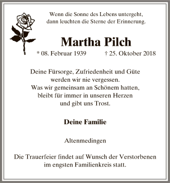 Traueranzeige von Martha Pilch von Uelzen