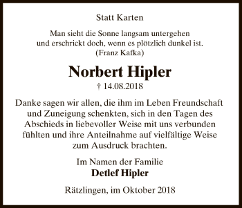 Traueranzeige von Norbert Hipler von Uelzen