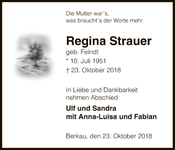 Traueranzeige von Regina Strauer von Uelzen