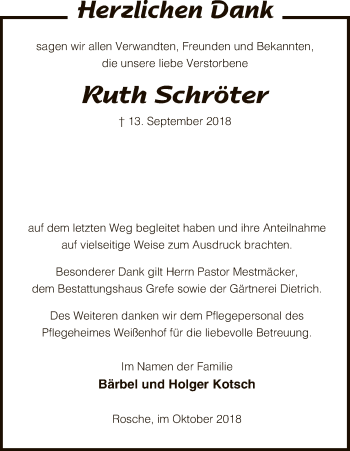 Traueranzeige von Ruth Schröter von Uelzen