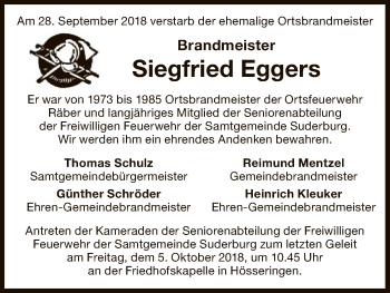 Traueranzeige von Siegfried Eggers von Uelzen