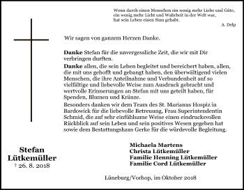 Traueranzeige von Stefan Lütkemüller von Uelzen