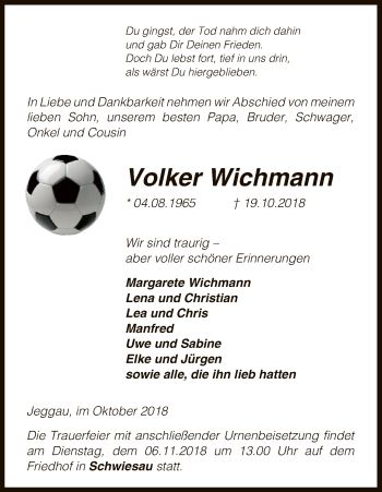 Traueranzeige von Volker Wichmann von Uelzen